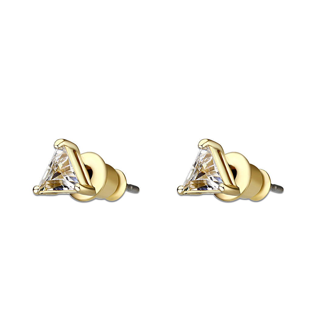 Gold Plated Brass Earrings with AAA Grade CZ in Clear