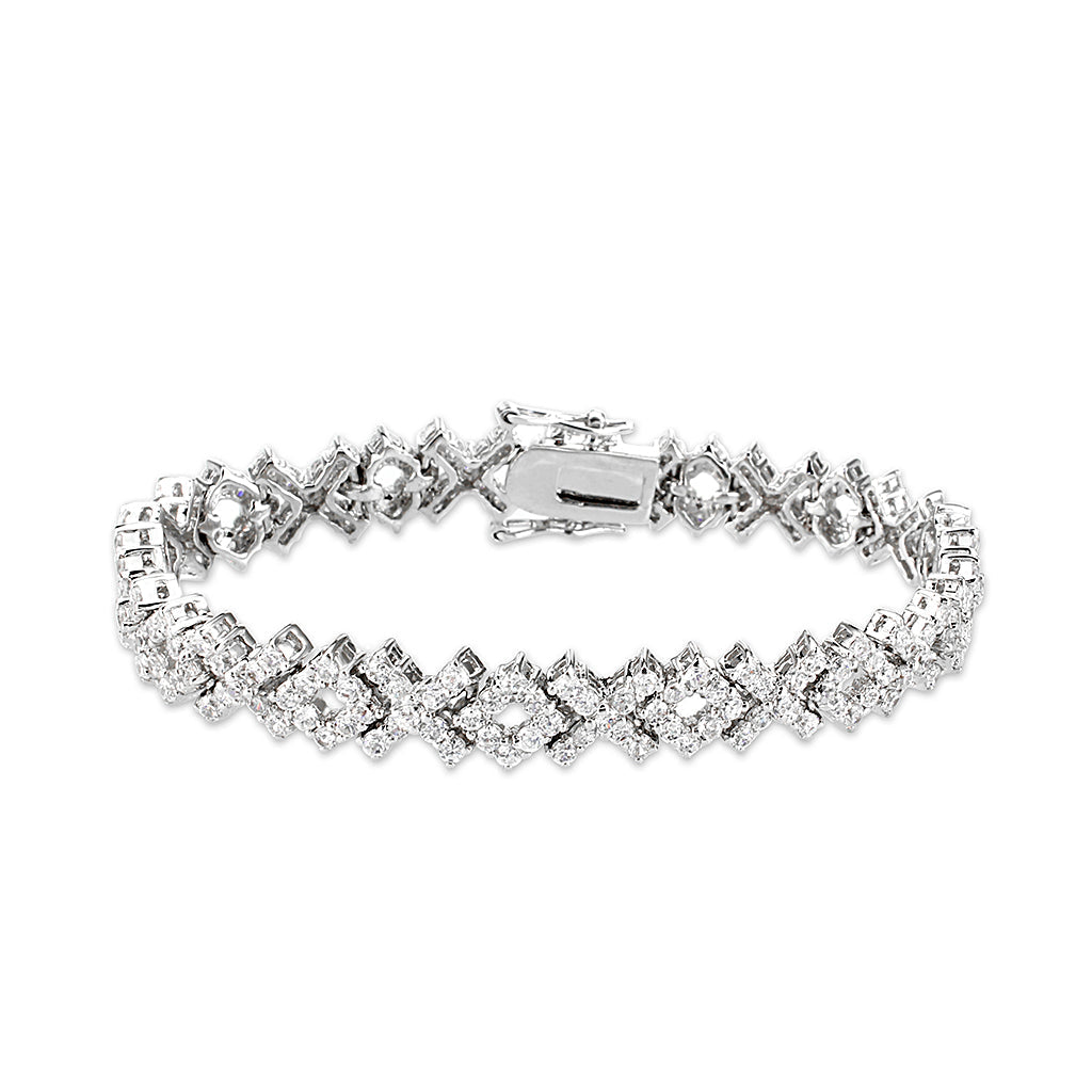 Brass Bracelet with AAA Grade CZ in Clear Rhodium Plated-7"