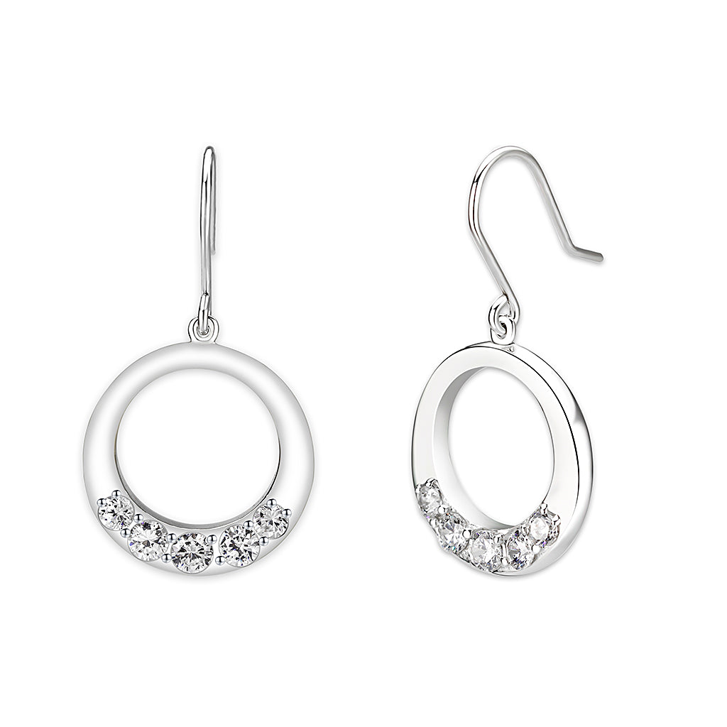 Sterling Silver Earrings With CZ Clear In High Polished( No Plated)