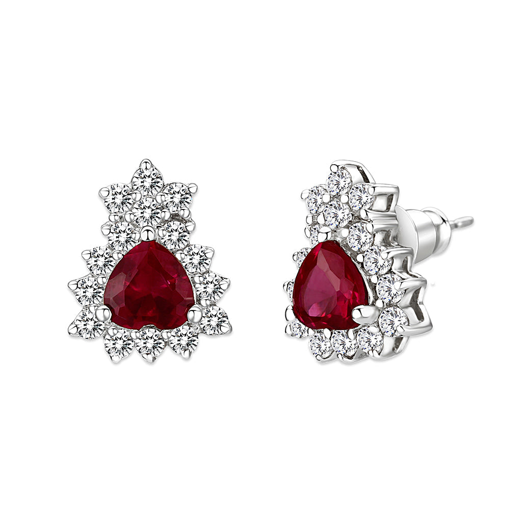 Sterling Silver Earrings With CZ Red In High Polished( No Plated)