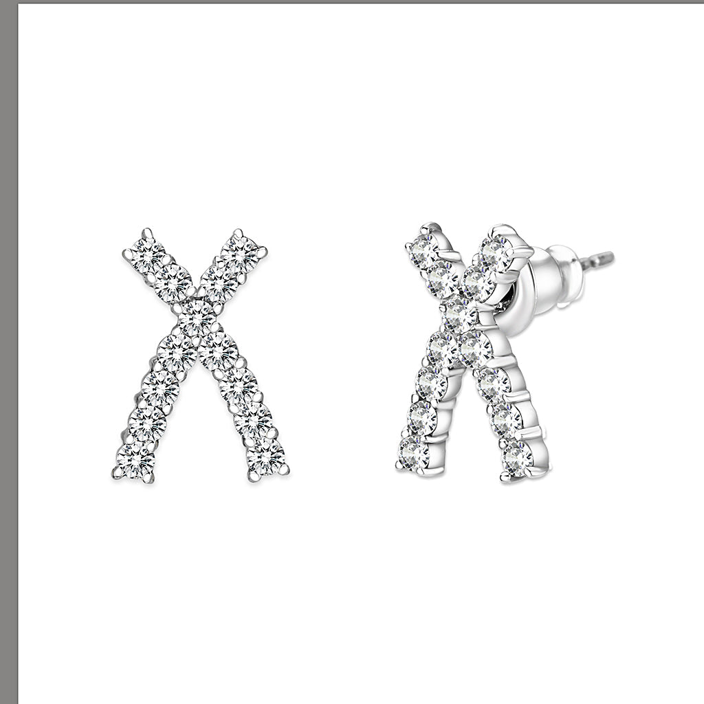 Sterling Silver Earrings With CZ Clear In High Polished( No Plated)