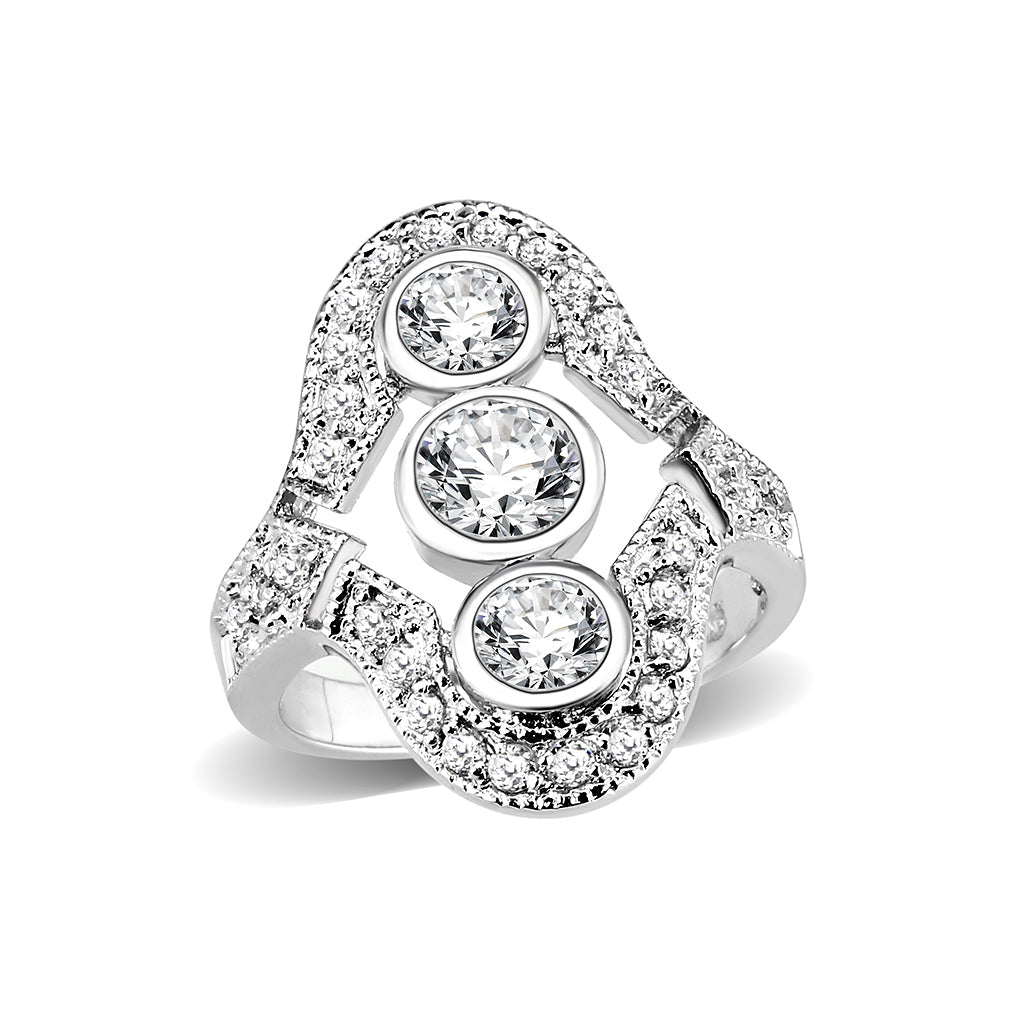 Rhodium Brass Ring with CZ in Clear