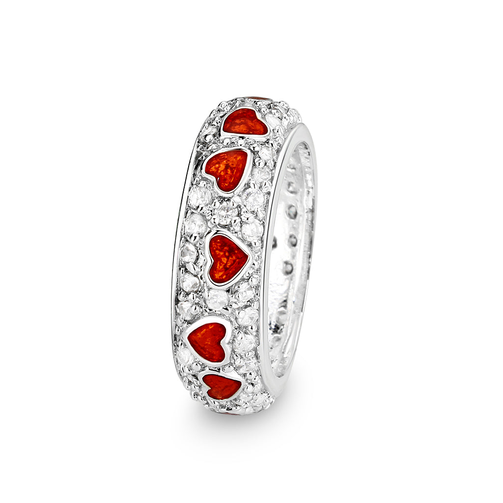 Rhodium Plated Ring with Crystal Glass In Red