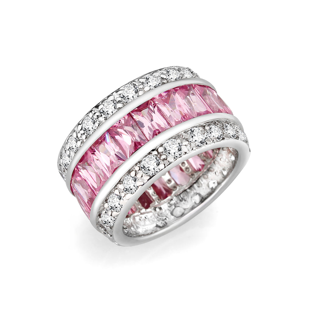 Rhodium Plated Brass Ring with CZ IN Pink