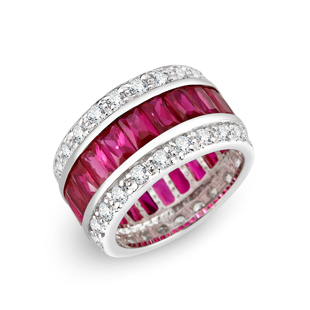 Rhodium Plated Brass Ring with CZ In Red
