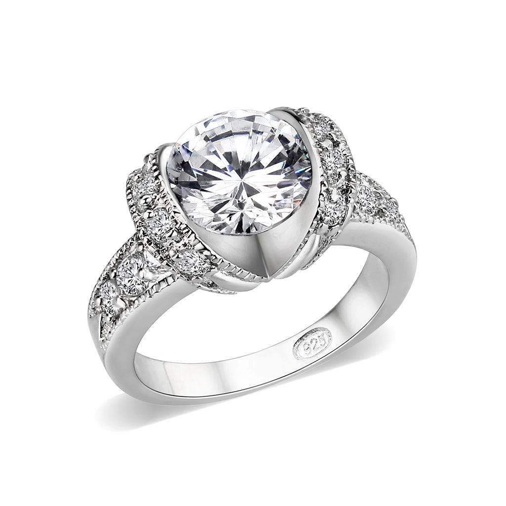 Rhodium Plated Brass Ring with CZ In Clear