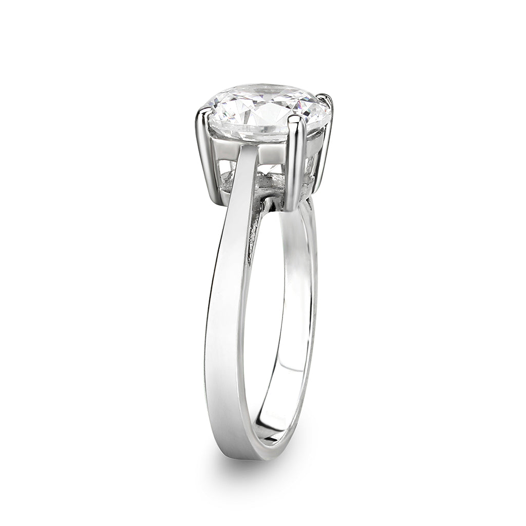 Rhodium Plated Brass Ring with CZ In Clear