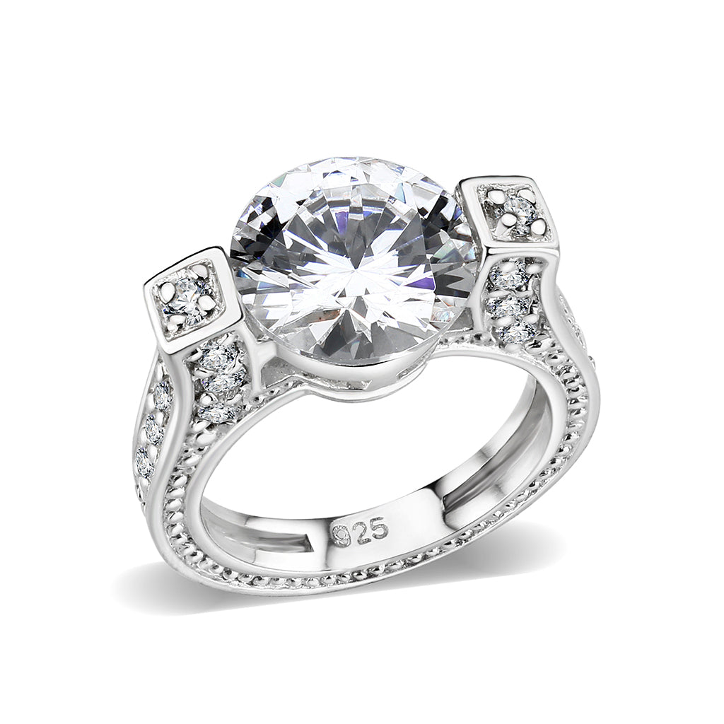 Sterling Silver Ring with CZ In Clear High Polished( NO Plating)