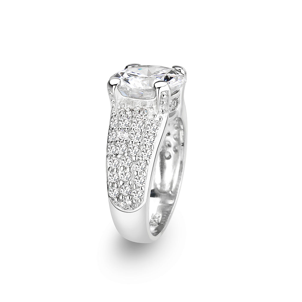 Sterling Silver Ring with CZ In Clear High Polished( NO Plating)