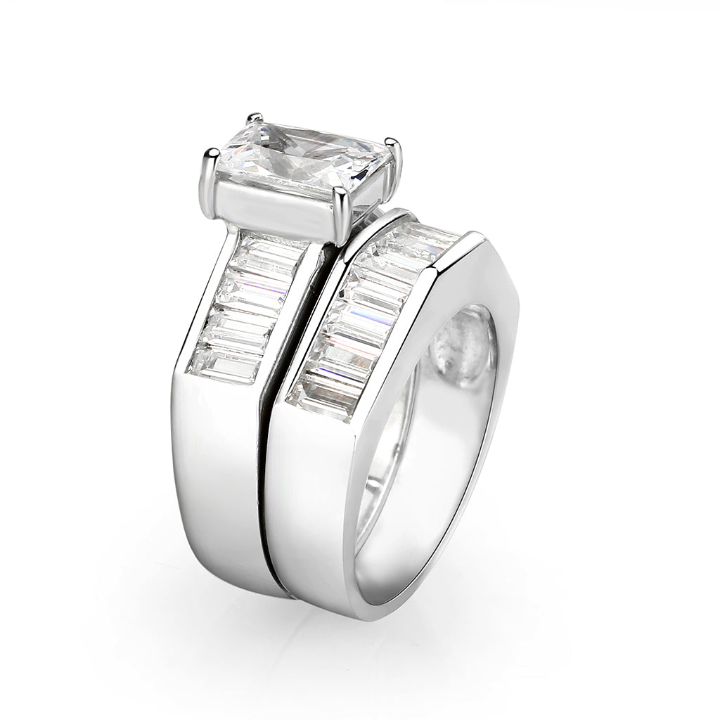 Sterling Silver Ring with CZ In Clear High Polished( NO Plating)