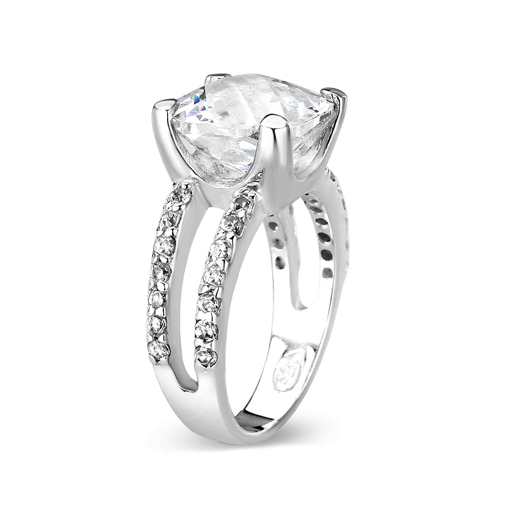 Sterling Silver Ring with CZ In Clear High Polished( NO Plating)