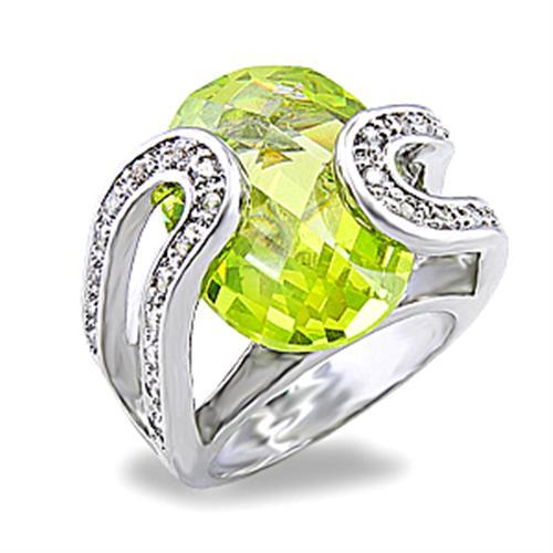Rhodium Brass Ring with AAA Grade CZ in Apple Green color