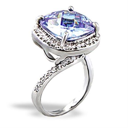 Rhodium Brass Ring with AAA Grade CZ in Light Amethyst