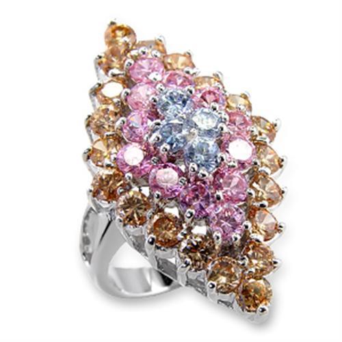 Rhodium Brass Ring with AAA Grade CZ in Multi Color