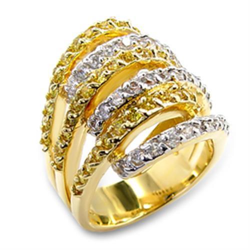 Gold+Rhodium Brass Ring with AAA Grade CZ in Topaz