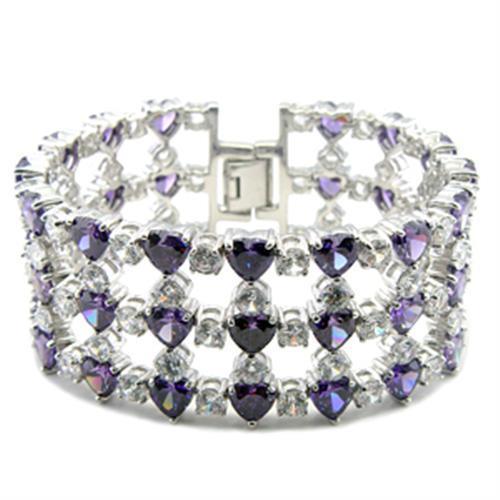 Rhodium Brass Bracelet with AAA Grade CZ in Amethyst