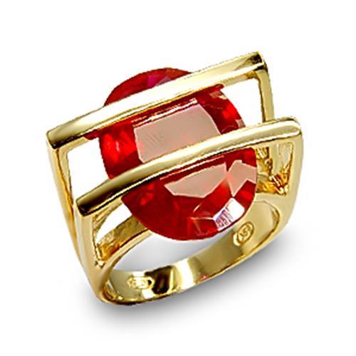 Gold 925 Sterling Silver Ring with Synthetic Garnet in Ruby