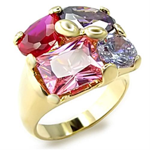 Gold Brass Ring with AAA Grade CZ in Multi Color