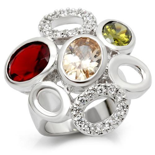 Rhodium Brass Ring with AAA Grade CZ in Multi Color