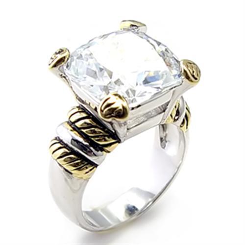 Reverse Two-Tone Brass Ring with AAA Grade CZ in Clear