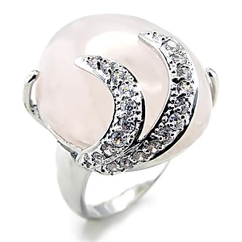 Rhodium Brass Ring with Precious Stone PINK CRYSTAL in Light Rose