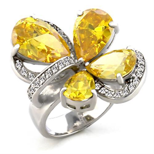Rhodium Brass Ring with AAA Grade CZ in Topaz