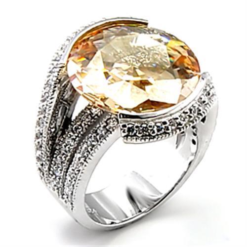 Rhodium Brass Ring with AAA Grade CZ in Champagne
