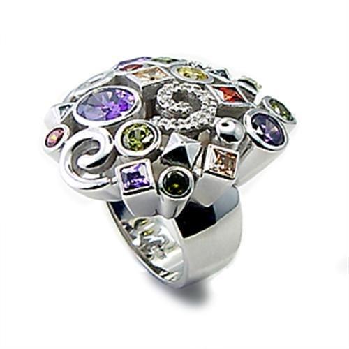 Rhodium Brass Ring with AAA Grade CZ in Multi Color