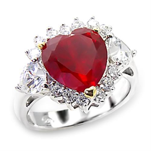 High-Polished 925 Sterling Silver Ring with Synthetic Garnet in Ruby