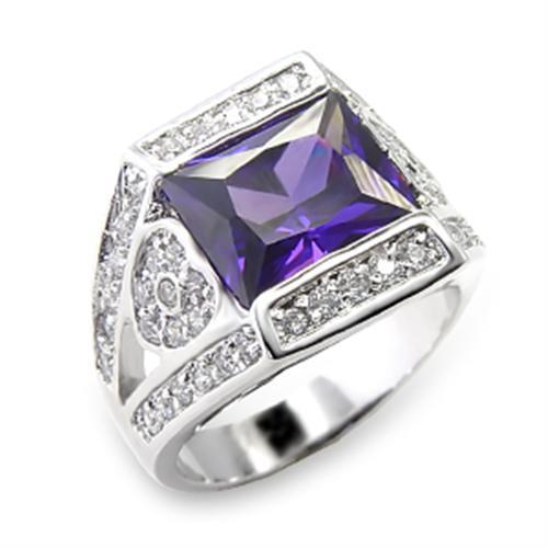 Rhodium Brass Ring with AAA Grade CZ in Amethyst