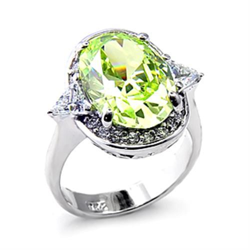 Rhodium 925 Sterling Silver Ring with AAA Grade CZ in Apple Green color