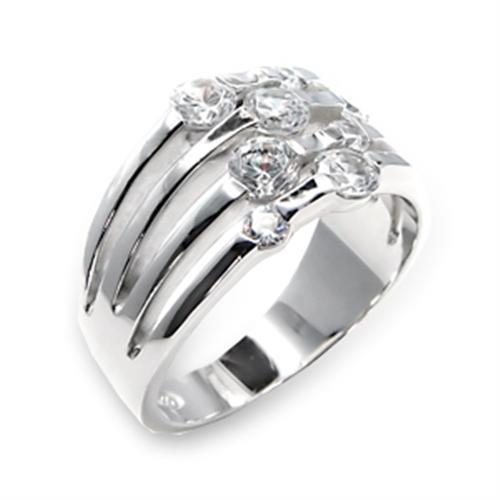 High-Polished 925 Sterling Silver Ring with AAA Grade CZ in Clear