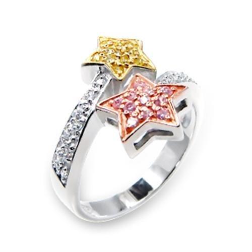 Tricolor 925 Sterling Silver Ring with AAA Grade CZ in Clear