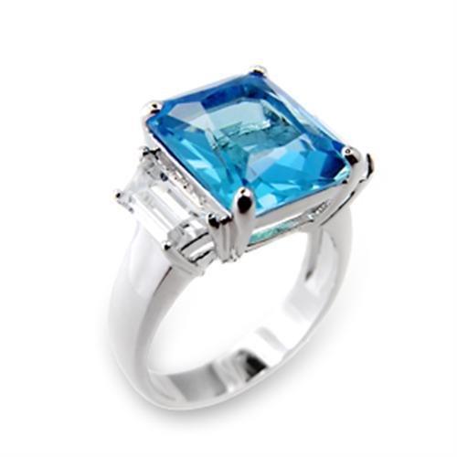 High-Polished 925 Sterling Silver Ring with Synthetic Spinel in Sea Blue