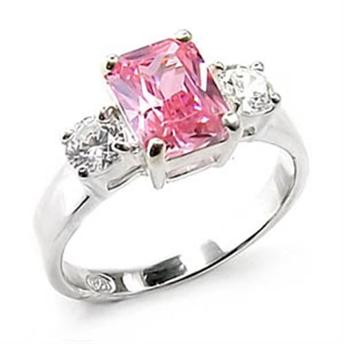 High-Polished 925 Sterling Silver Ring with AAA Grade CZ in Rose