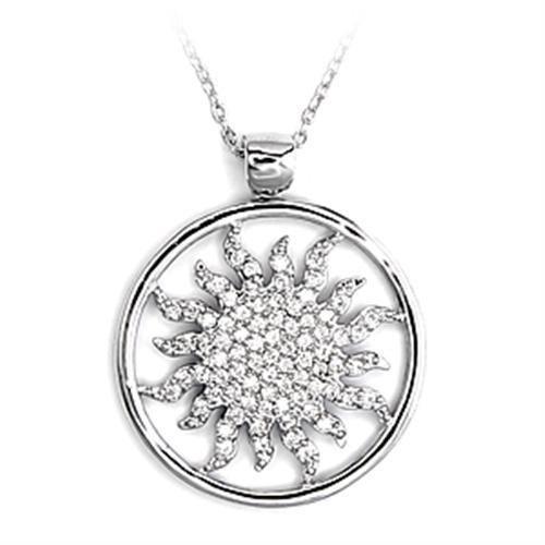 High-Polished 925 Sterling Silver Chain Pendant with AAA Grade CZ in Clear