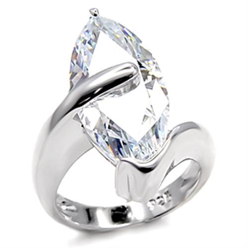 Rhodium 925 Sterling Silver Ring with AAA Grade CZ in Clear