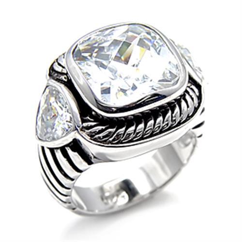 Rhodium 925 Sterling Silver Ring with AAA Grade CZ in Clear