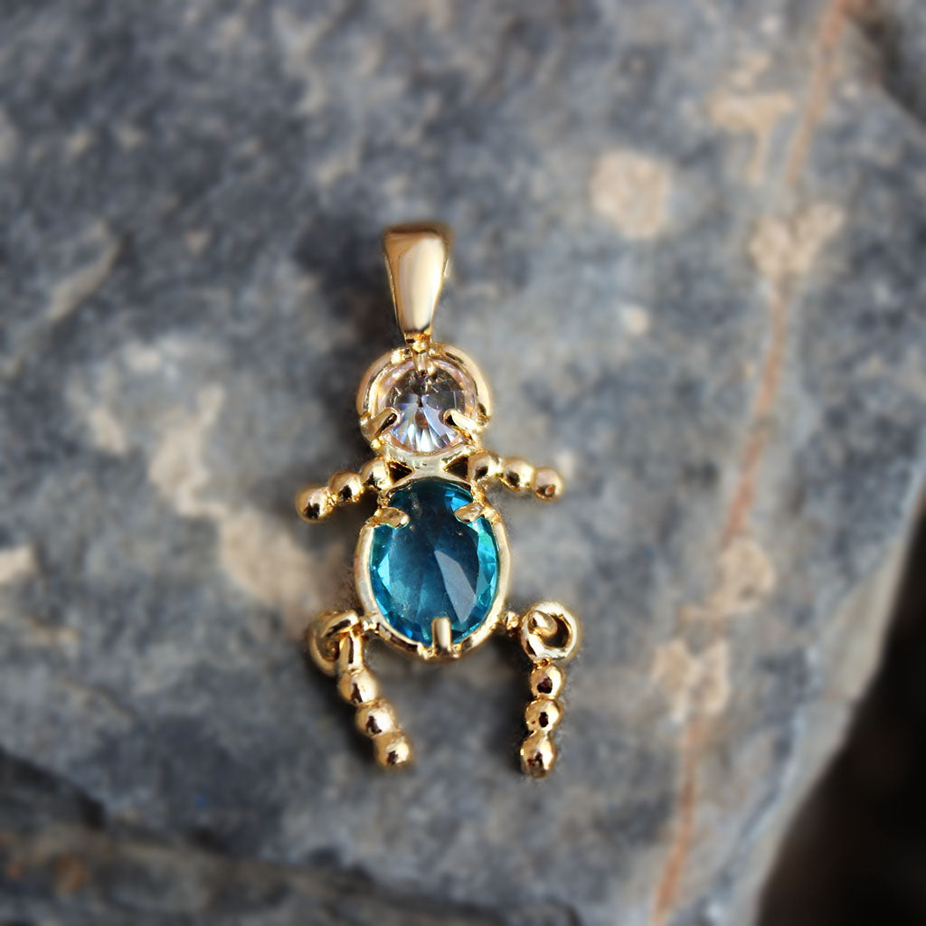 Gold Plating Brass Pendant with AAA CZ in Aquamarine