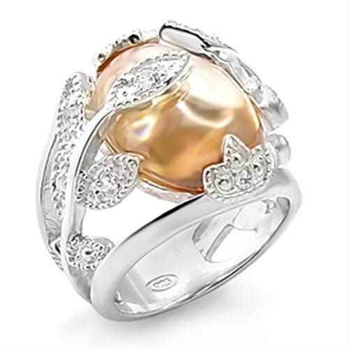Rhodium Brass Ring with AAA Grade CZ in Champagne