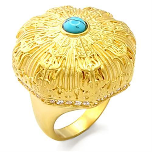 Gold Brass Ring with Synthetic Turquoise in Sea Blue