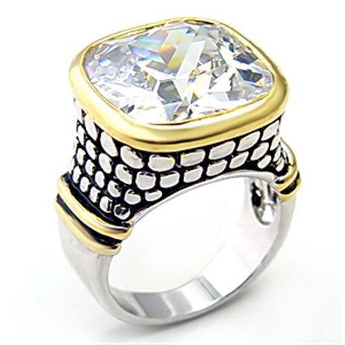 Reverse Two-Tone Brass Ring with AAA Grade CZ in Clear