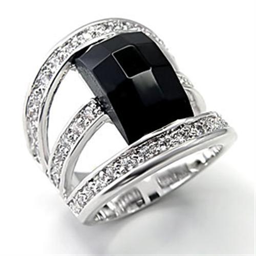 Rhodium Brass Ring with AAA Grade CZ in Jet