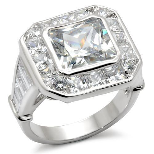 7X063 - Rhodium Brass Ring with AAA Grade CZ in Clear