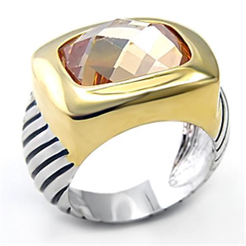 Reverse Two-Tone Brass Ring with AAA Grade CZ in Topaz