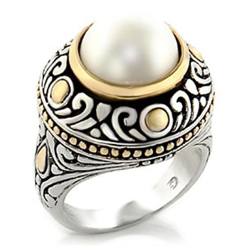 Reverse Two-Tone Brass Ring with Synthetic in White
