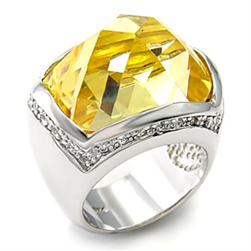 Rhodium 925 Sterling Silver Ring with AAA Grade CZ in Citrine Yellow