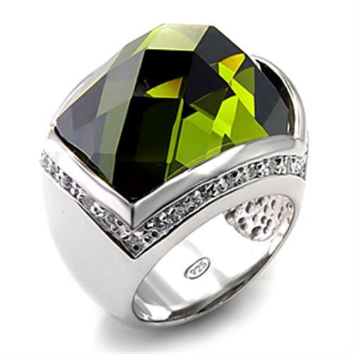 Rhodium 925 Sterling Silver Ring with AAA Grade CZ in Olivine color