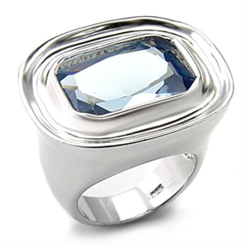 Rhodium 925 Sterling Silver Ring with Synthetic Spinel in Sea Blue