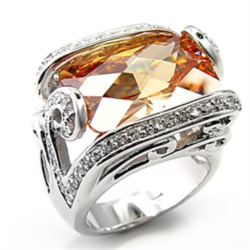 Rhodium 925 Sterling Silver Ring with AAA Grade CZ in Champagne